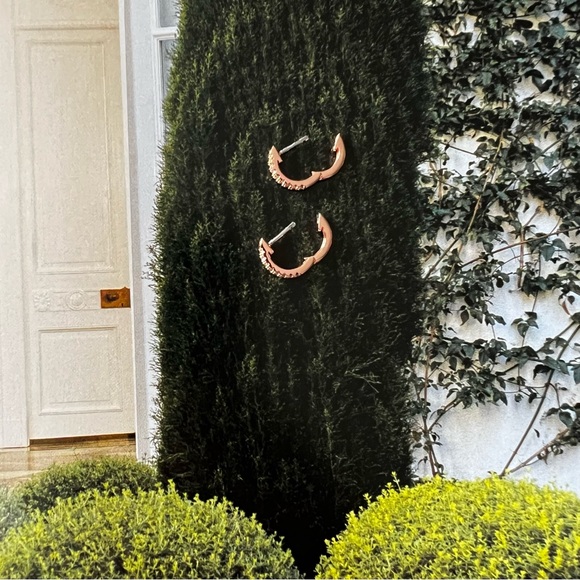 Rose Gold Zirconia Huggie Hoop Earrings - Picture 4 of 5